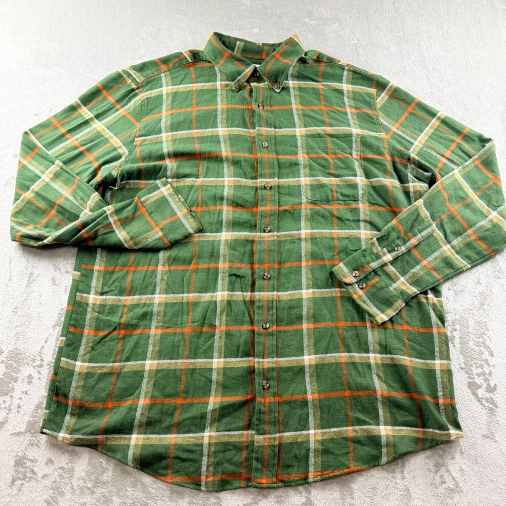 Saddlebred Men's XLT Big & Tall Green Plaid Flannel Button Down Shirt Long Sleev